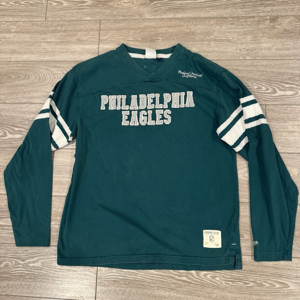 Vintage Philadelphia Eagles‎ Reebok NFL V-Neck Long Sleeve Football Shirt S